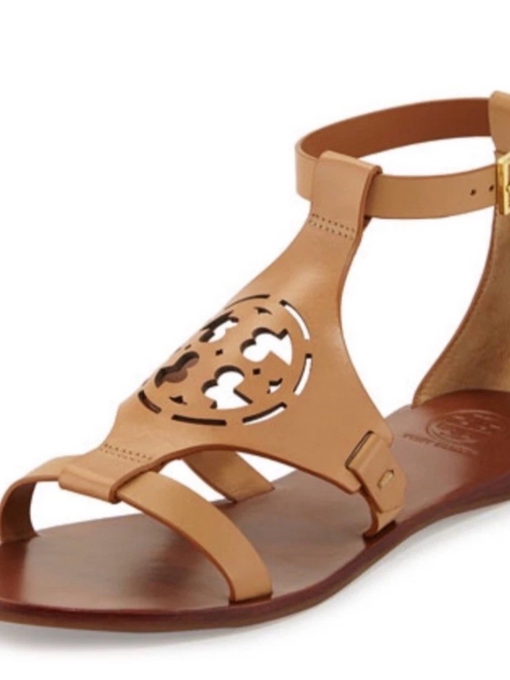 Tory Burch Tan Leather Logo T-Strap Sandals - Picture 3 of 3